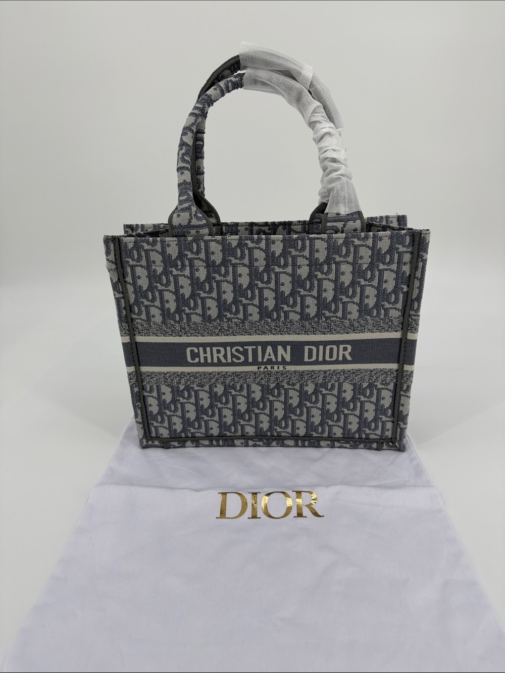 Small Gray Book Tote Canvas Oblique